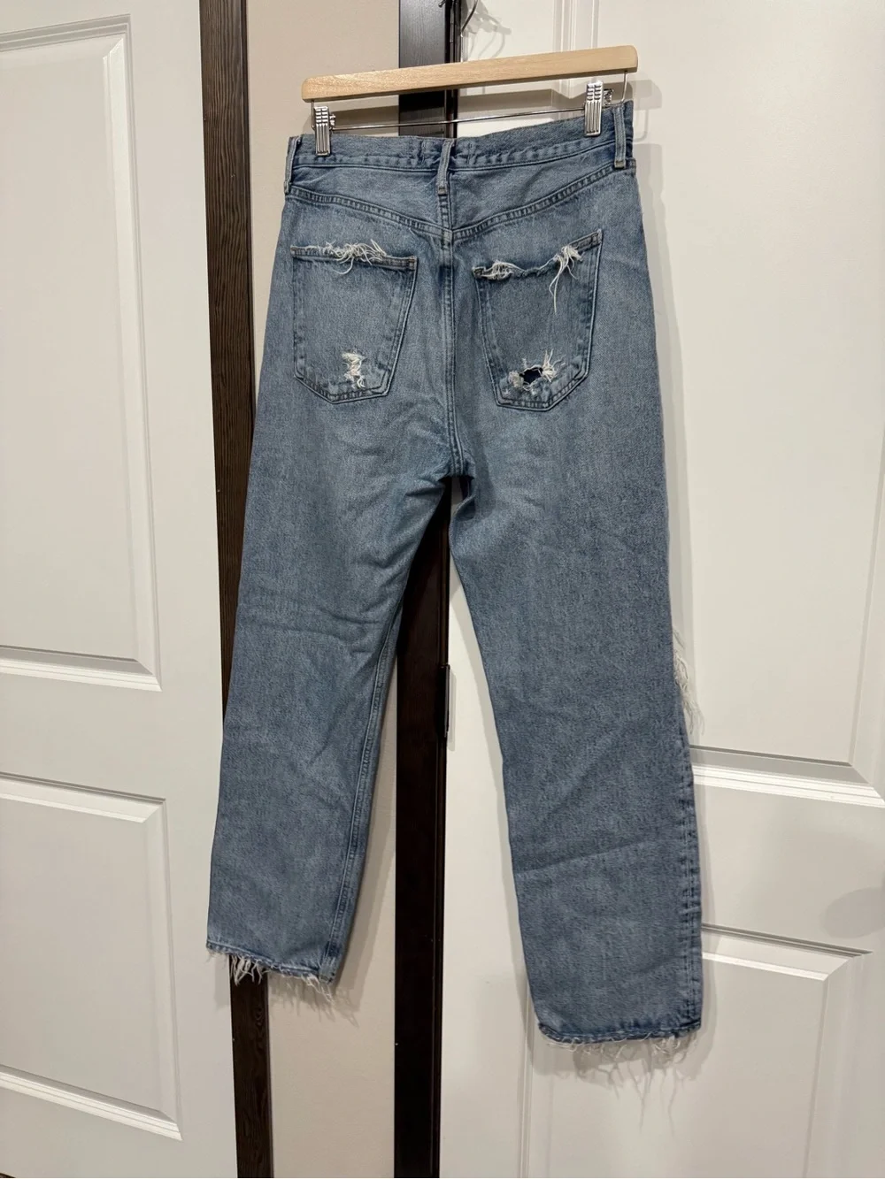 Agolde Light Blue Distressed Straight Jeans - Picture 2 of 3